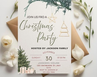 Invitación editable para fiesta de Navidad / Plantilla de Evite para fiesta navideña / Invitación de Navidad imprimible / Descarga instantánea
