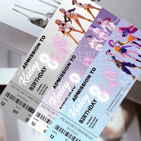 K-Pop Demon Hunter Birthday Invitation | Concert Style Party Pass | Digital Download | Canva Template|Kpop Sta | 3 Editable Ticket Designs