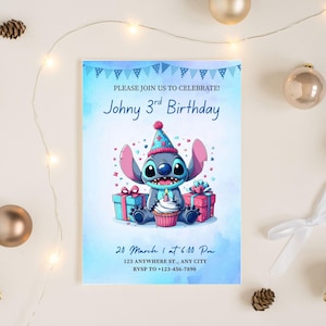 Stitch Birthday Party Invitation , Editable Stitch Birthday Party Invitation Template, Stitch Bday evite, Instant download