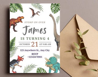 Jurassic Dinosaur Birthday Invitation, Cute Roar Boy Party Invite Template, T-Rex Dino Theme Evite, Editable Canva Template Digital Download