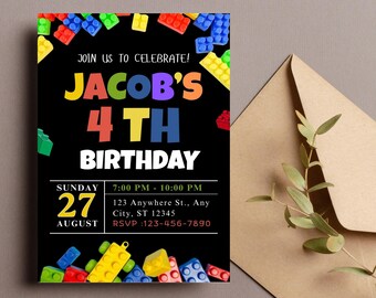 Building Blocks Birthday Invitation Template: Construction Party (Digital Download)