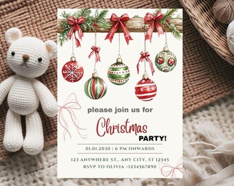 Invitación navideña imprimible/editable/descarga instantánea/plantilla Canva