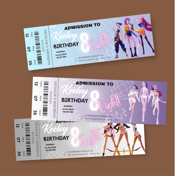 K-Pop Demon Hunter Birthday Invitation | Concert Style Party Pass | Digital Download | Canva Template|Kpop Sta | 3 Editable Ticket Designs