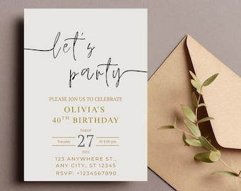 Let's Party Invitation Template: Editable Birthday Evite (Digital Download)