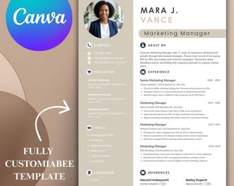 Plantilla de currículum profesional en Canva / Plantilla de CV moderna / Currículum editable compatible con ATS / Diseño de currículum minimalista / CV para solicitud de empleo