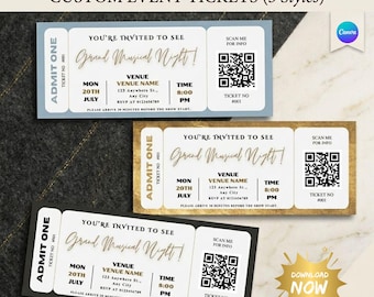 Concert Ticket Canva Editable Template, Invitation Ticket Template, Birthday Surprise Ticket, Printable Ticket Gift Design, Digital Download