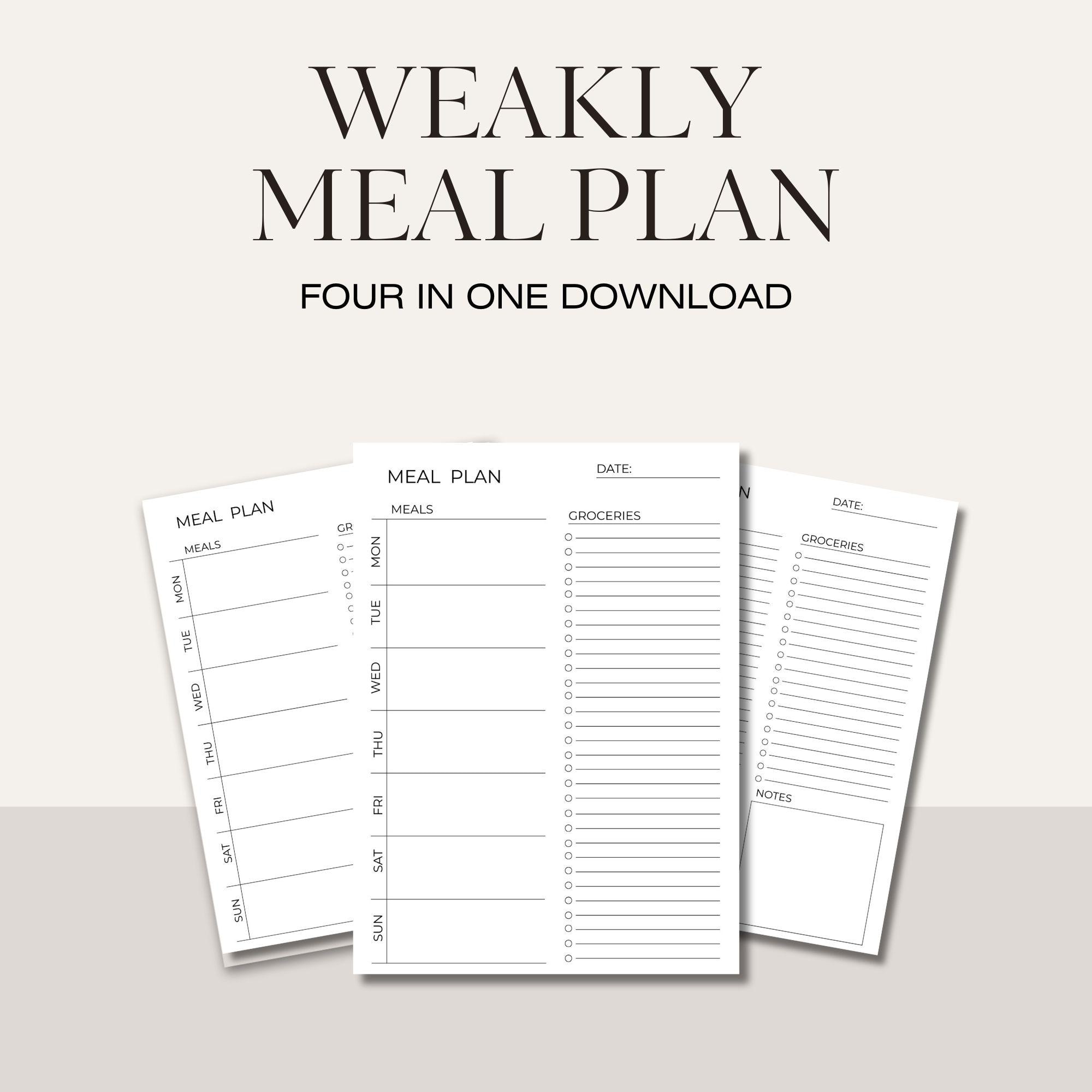 Weekly Meal Planner Printable Template: Grocery List, 7-day Menu - Etsy