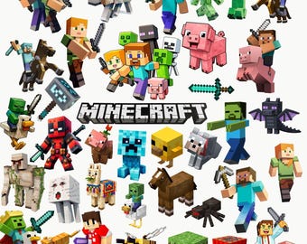 Minecraft PNG Bundle, Minecraft Clipart, Digital Designs, Birthday Party Graphics, Instant Download, Cricut Cut Files