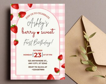 Berry Birthday Invitation: Editable Canva Template (5x7, Mobile Version) (PDF Download