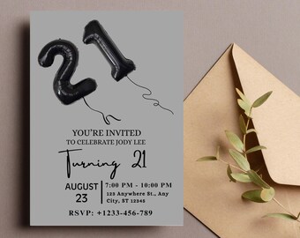 Digital 21st Birthday Invitation, 21st E-Invite, 21st Birthday Evite, 21st Party Invitation, Digital 21st Invitation, Digital Invitation