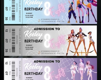 Invitación de cumpleaños de Cazador de Demonios K-Pop / Pase para fiesta estilo concierto / Descarga digital / Plantilla Canva / Kpop Sta / 3 diseños de boletos editables