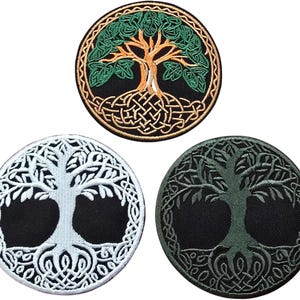 Set of 3 pcs 3.90-inch Tree of Life Patch - Embroidered Celtic Tree of Life Iron on Sew on Best for Jean T-shirt Cap Jacket Repair or New