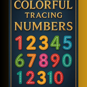 Colorful Number Tracing Worksheets 1-10: Early Math Practice (PDF Printable 8.5x11 Inches).