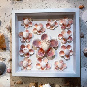 Seashell Flower Art | Coastal Shadow Box | Shell Bouquet | Cockle Shells |