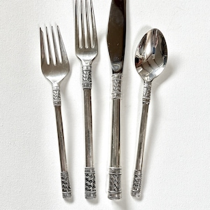 1970's WALLACE Sterling Silver 4 pc. Place Setting, MCM Silverware Set Knife, Dinner Fork, Salad Fork, Spoon, Unique Flatware, Weddings