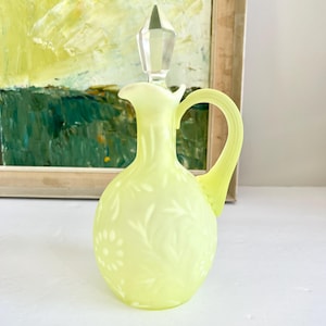 Uranium DAISY & Fern Cruet, Fenton Satin Vaseline Art Glass, Unique Home Decor