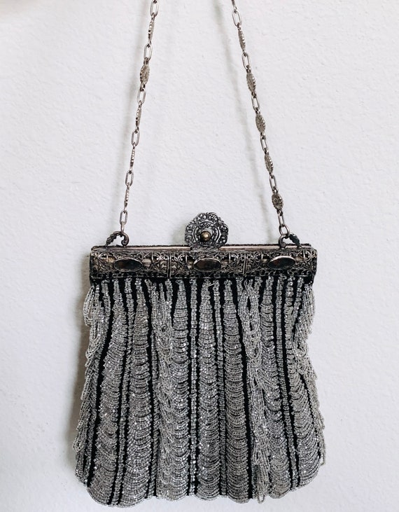 Art NOUVEAU Shimmer Beaded Tier Handbag, Antique … - image 6