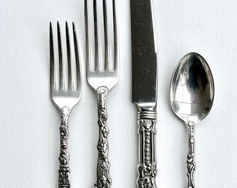 Sterling VERSAILLES 4 Piece Place Setting, Antique Gorham Silver Flatware Knife Fork Spoon Set, Weddings