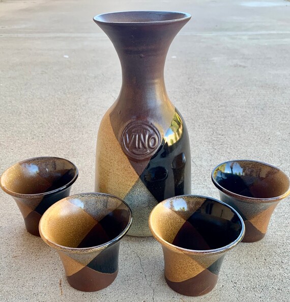 Vintage 1960/'s Pottery Craft Vino decanter and glasses