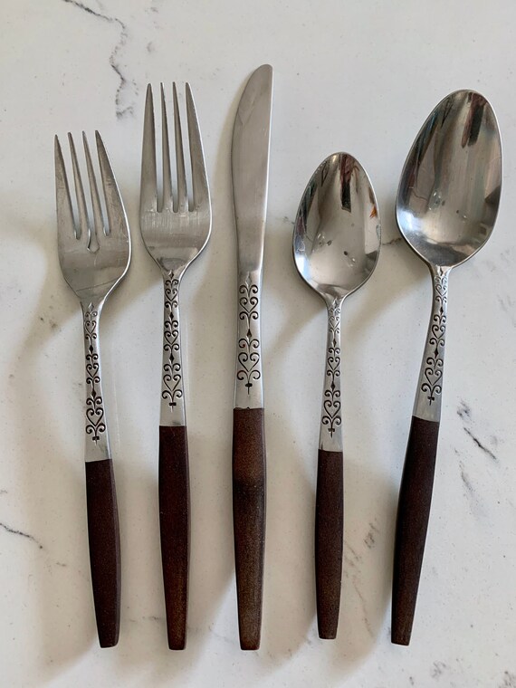 Vintage INTERPUR Mod Stainless Flatware, Mid Century Modern Silverware Utensils, INR2 Knife Spoon Fork