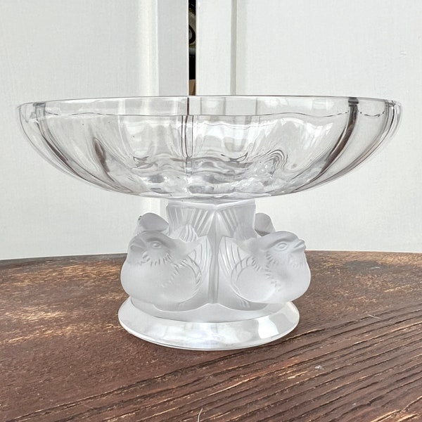 Lalique CRYSTAL Nogent Bird Compote Dish, French Crystal Pedestal Vase, Mid Century, Art Objects