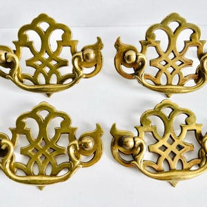 4 Vintage Ornate Brass Drawer Pulls, Furniture Hardware Restoration, Home Decor