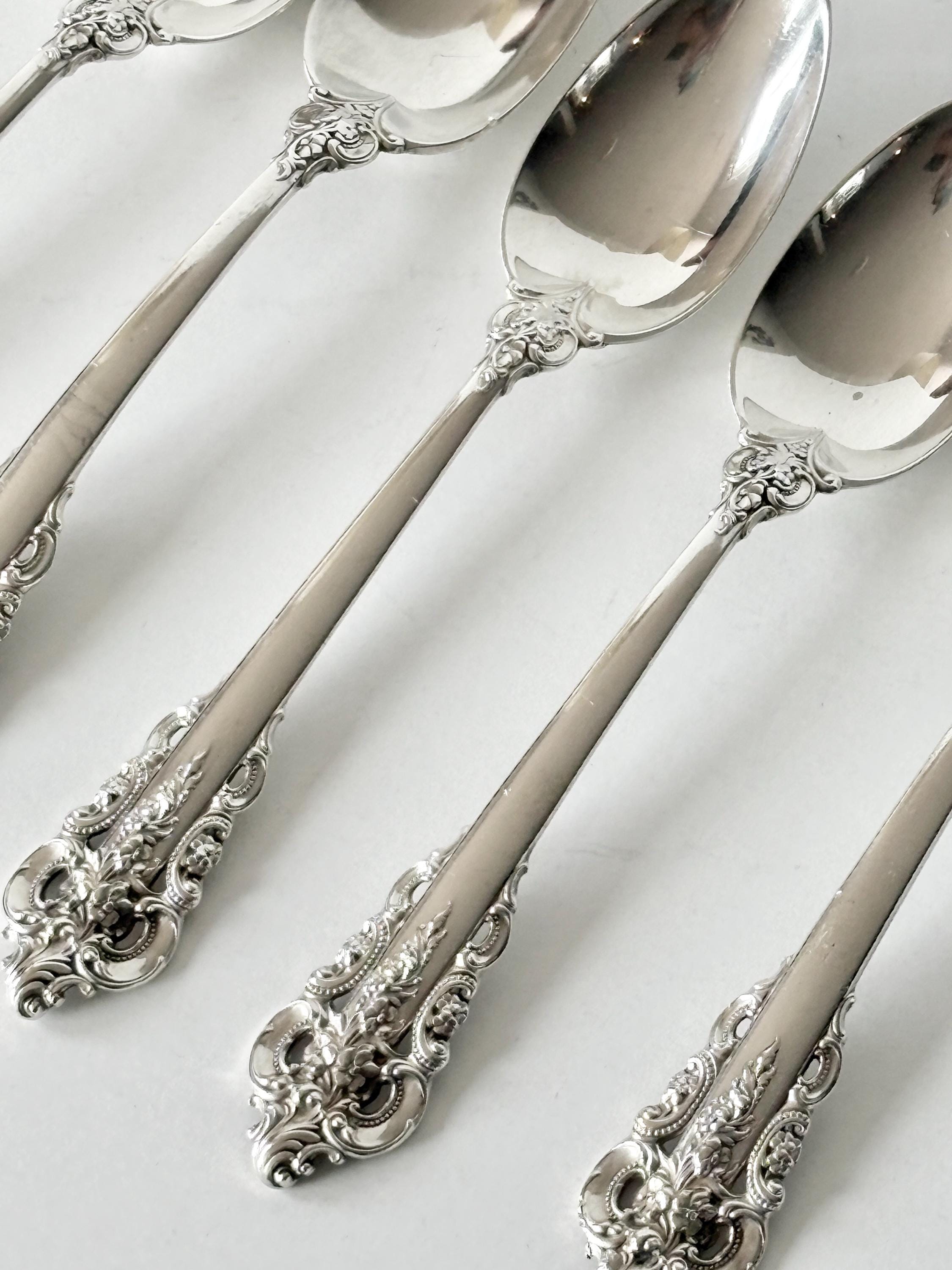 Vintage Sterling Grande Baroque Teaspoons, Wallace Silver Spoon Flatware (4 available)