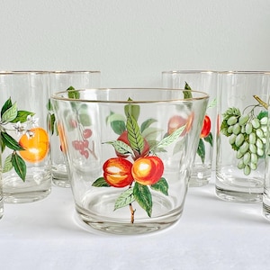 MCM-cocktailset, 7-dlg. Highball-glazen uit het midden van de eeuw en ijsemmer, vintage barwagen, essentiële hosting