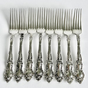 Vintage STERLING 7 3/4&quot; Dinner Forks, Wallace Meadow Rose Silver Forks, Unique Flatware, Tablescapes