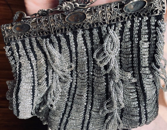 Art NOUVEAU Shimmer Beaded Tier Handbag, Antique … - image 5