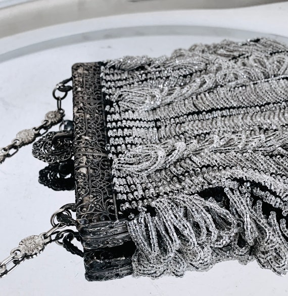 Art NOUVEAU Shimmer Beaded Tier Handbag, Antique … - image 3