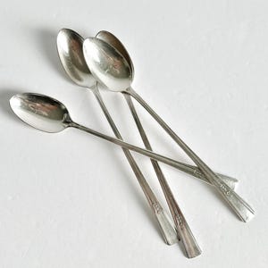 4 cocktaillepels, Rogers verzilverde set ijstheelepels, vintage barwagen