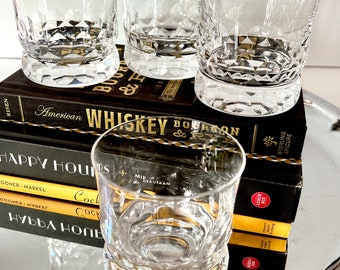 4 Kosta BODA Prince Cut Crystal Whisky Old Fashioned Glasses 10 oz., Set of Goran Warff Designed Cocktail Glasses, MCM Bar Cart