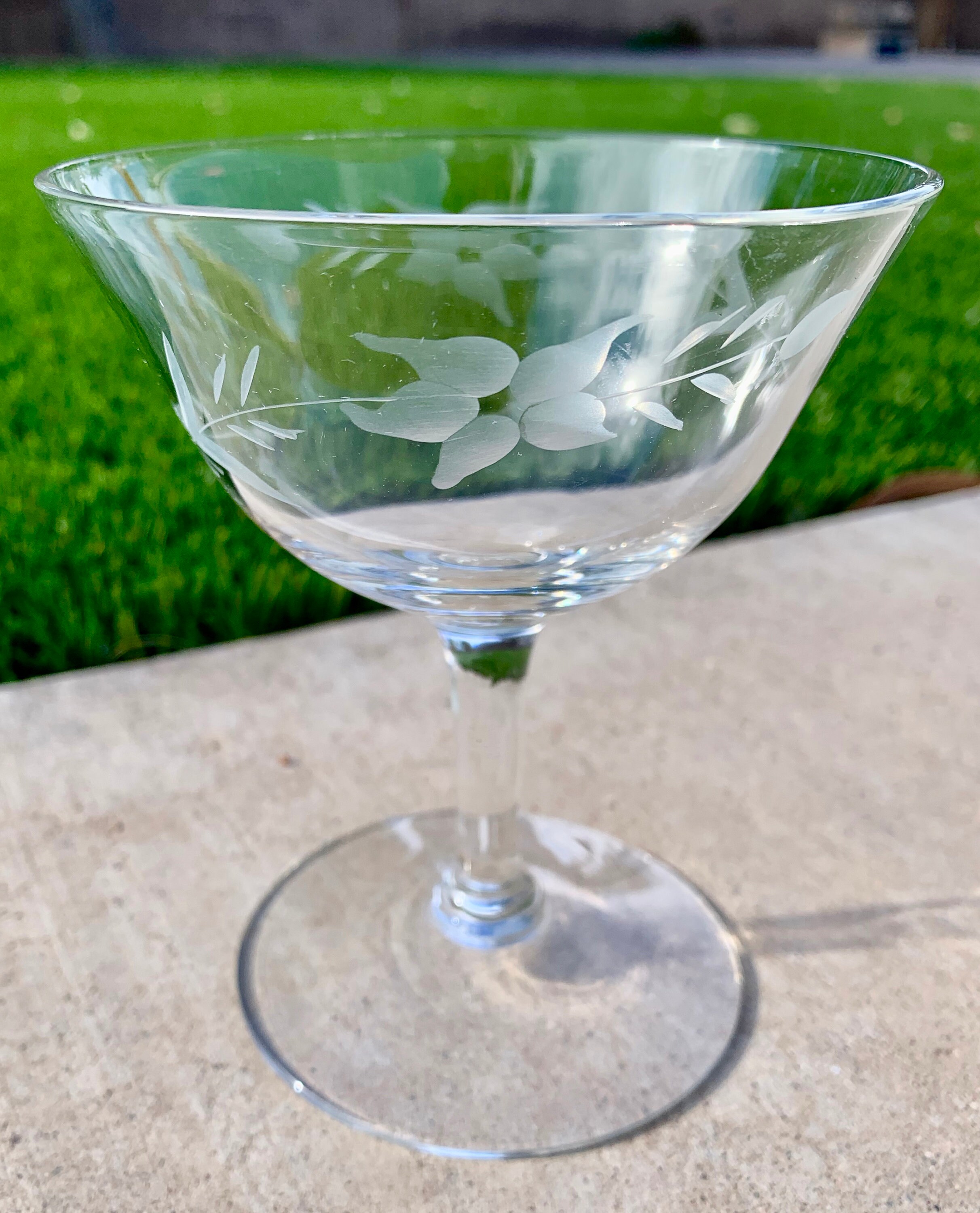 Set of FOUR Flower Etched Champagne Cocktail Glasses Mid Etsy