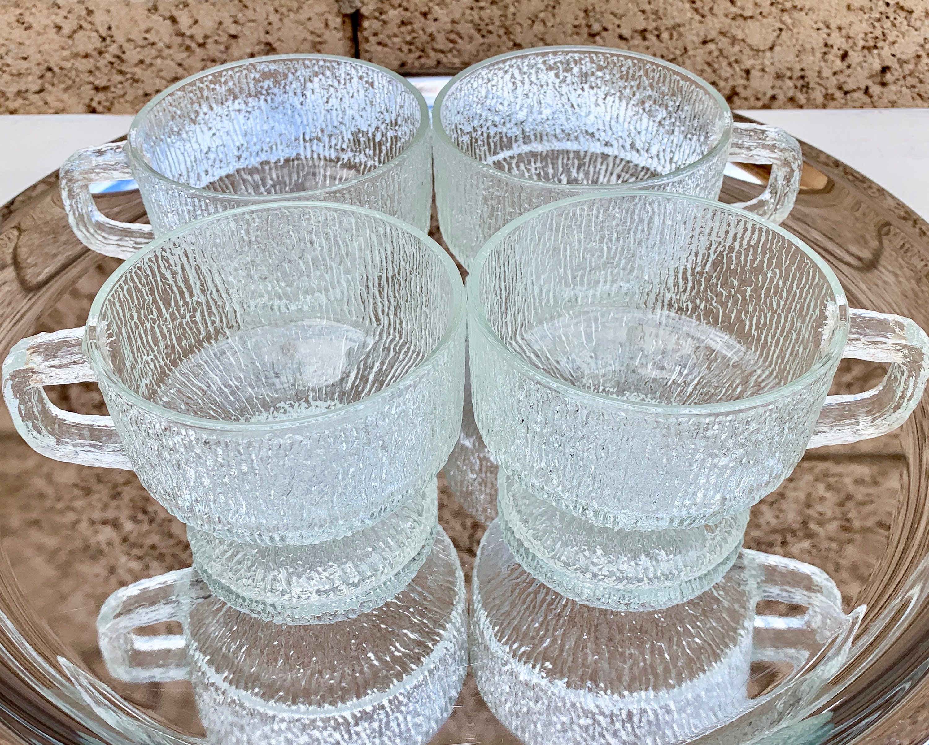 Four RETRO 70's Coffee Cups Set of Large Textured Glass | Etsy