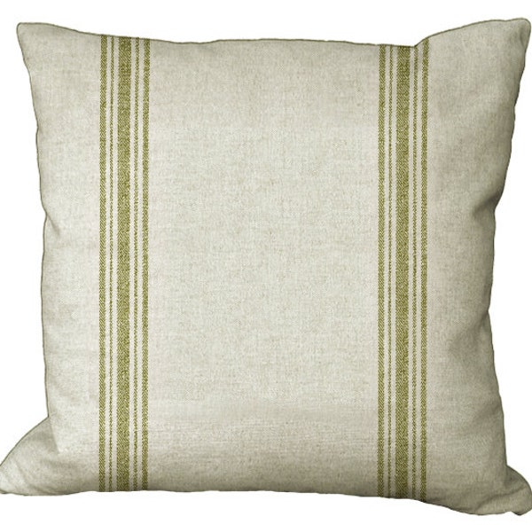 Double Olive Green Grain Sack Stripe in 14x14 16x16 18x18 20x20 22x22 24x24 26x26 16x12 18x12 20x12 22x12 22x15 24x16  inch Pillow Cover