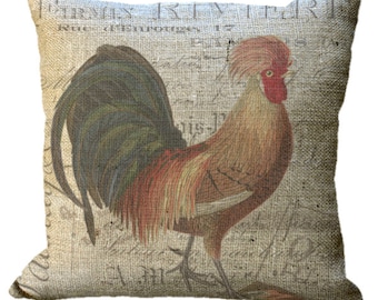 Gallo de arpillera sobre factura francesa, disponible en 24x24 pulgadas.
