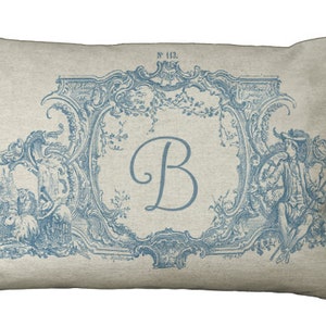 Printed Red or Blue Oblong Toile Frame Monogram Custom in choice of 16x12 18x12 20x12 20x13 22x12 22x15 24x16 Pillow Cover