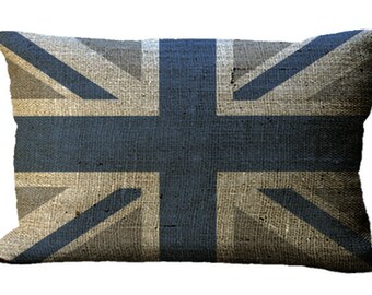 Dark Blue & Gray Union Jack Oblong or Square 16x12 18x12 20x12 20x13 22x12 22x15 24x16 16x16 18x18 20x20 22x22 24x24 26x26 Inch Pillow Cover