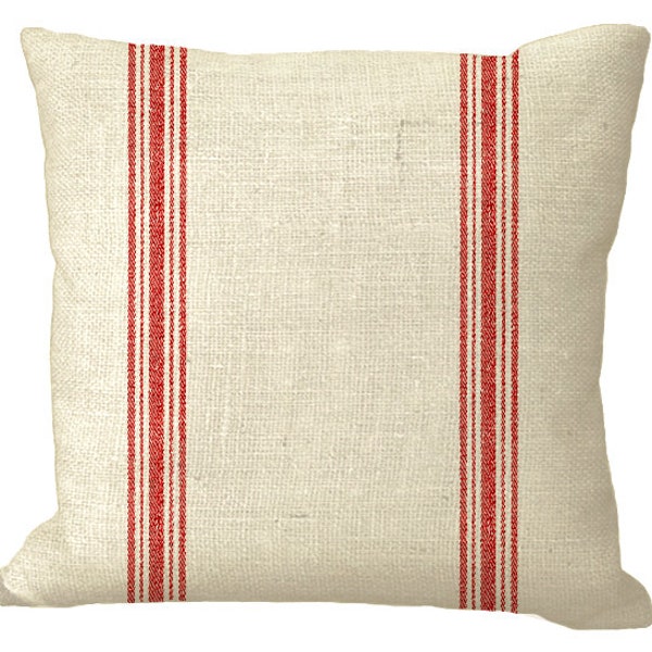 Double Red Grain Sack Stripe in 14x14 16x16 18x18 20x20 22x22 24x24 26x26 inch Pillow Cover