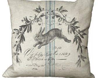 French Rabbit Grain Sack Stripe in Choice of 14x14 16x16 18x18 20x20 22x22 24x24 26x26 inch Pillow Cover