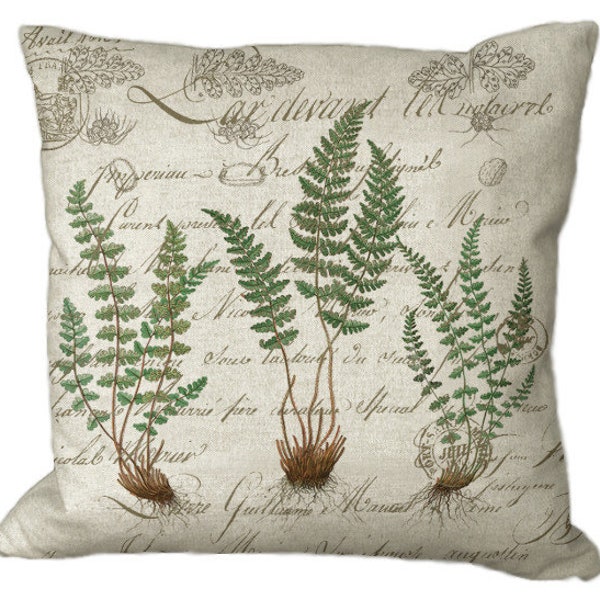 Fern Botanical on French Letter in Choice of 14x14 16x16 18x18 20x20 22x22 24x24 26x26Inch Pillow Cover