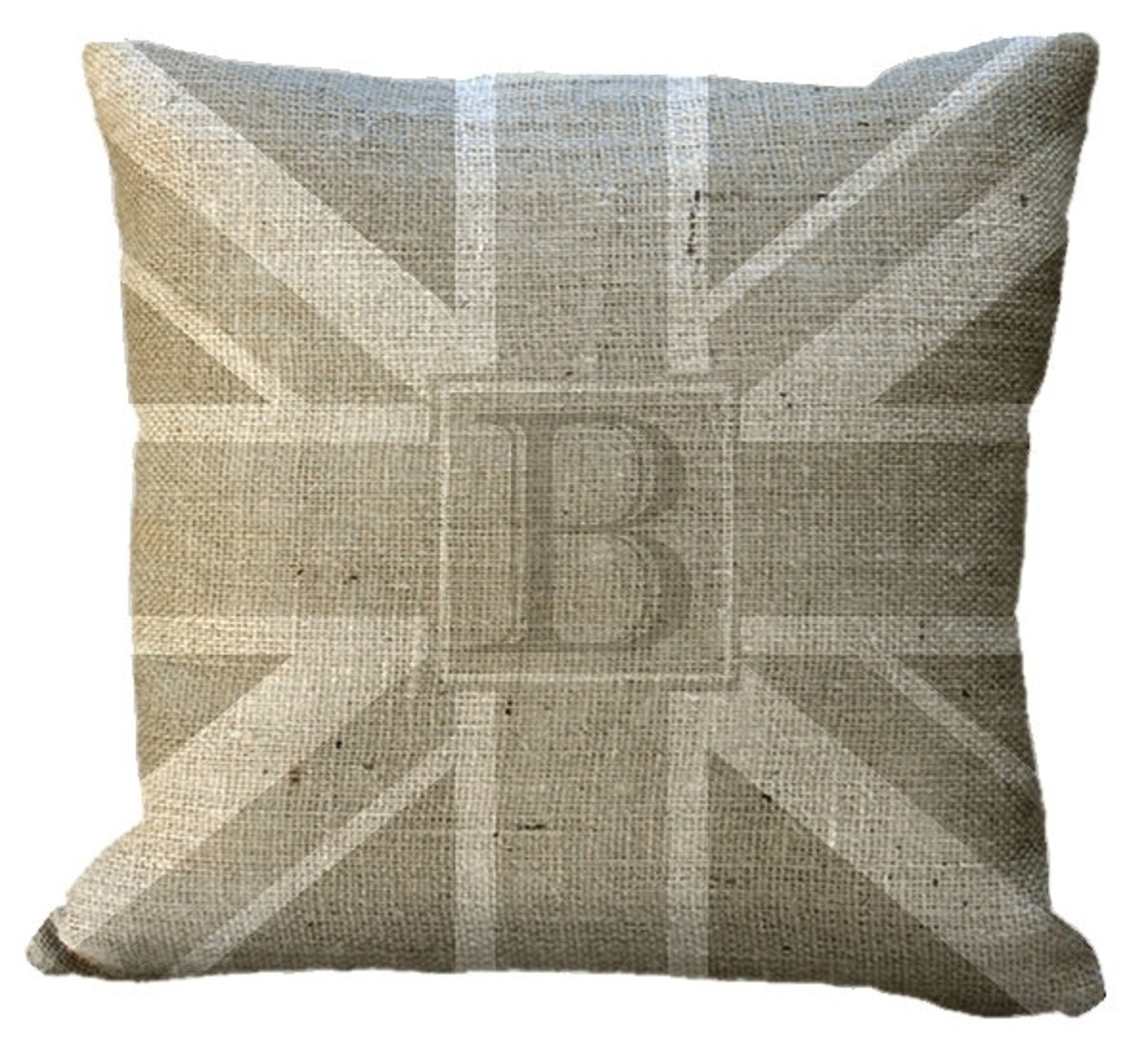 Burlap Custom Monogram Union Jack Natural Pillow Cover in Etsy Australia