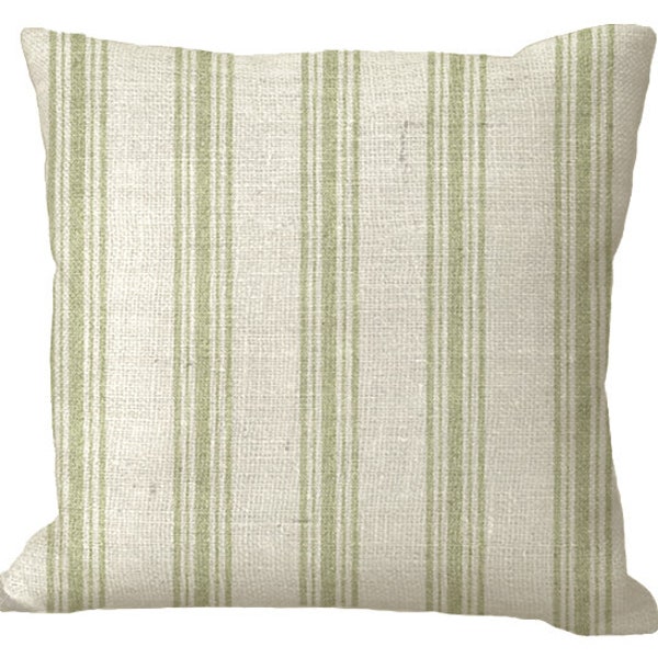 Muted Green Grain Sack Stripe in 18x12 20x12 20x13 24x16 14x14 16x16 18x18 20x20 22x22 24x24 26x26 inch Pillow Cover