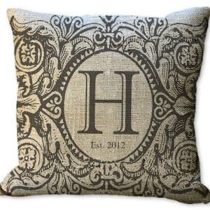 Burlap Substantial Frame Custom Monogram  in Choice of 14x14 16x16 18x18 20x20 22x22 24x24 26x26 inch Pillow Cover