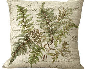 Lacy Fern Botanical on French Letter in Choice of 14x14 16x16 18x18 20x20 22x22 24x24 26x26Inch Pillow Cover