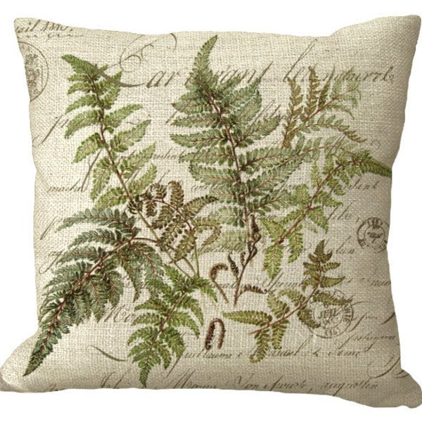 Taie d'oreiller botanique Lacy Fern sur lettre française au choix 14 x 14 16 x 16 18 x 18 20 x 20 22 x 22 24 x 24 26 x 26 pouces