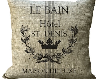 Burlap French Hotel Grain Sack  in Choice of 14x14 16x16 18x18 20x20 22x22 24x24 26x26 inch Pillow Cover