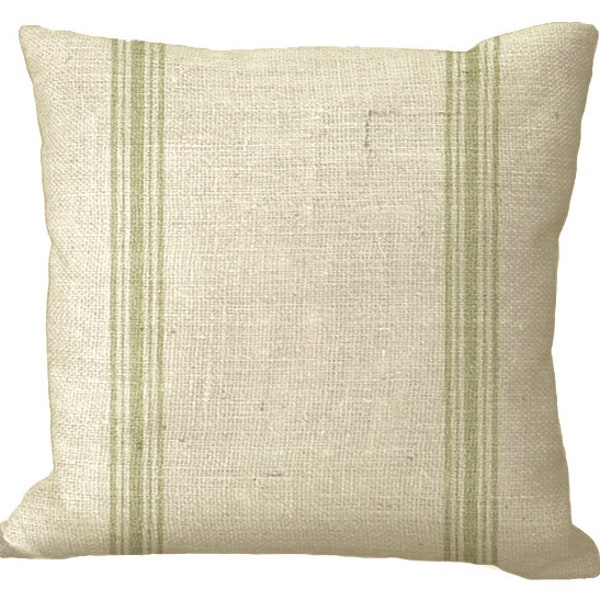 Double Muted Green Grain Sack Stripe in 14x14 16x16 18x18 20x20 22x22 24x24 26x26 inch Pillow Cover