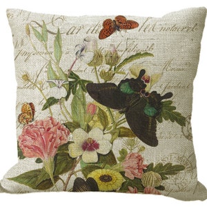 Butterflies & Spring Blossoms in Choice of 14x14 16x16 18x18 20x20 22x22 24x24 26x26 inch Pillow Cover